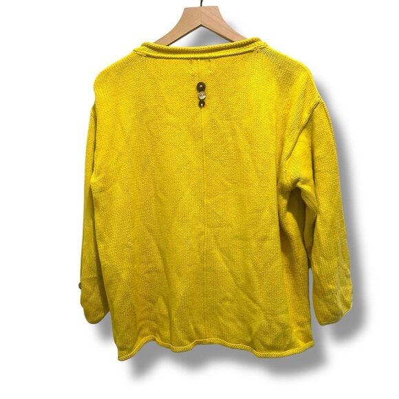 Pure Handknit Yellow Cotton Button Detail Sweater L/XL Hand Knit Canada Thailand - Picture 9 of 14